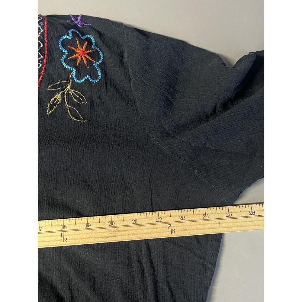 Original Anthony's Shirt Womens 1X Embroidered Floral V-Neck Black Tunic VTG Y2K - Picture 7 of 10